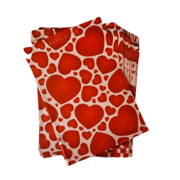 Red Heart Poly Mailers Size 10x13 Colorful Shipping Bags Red