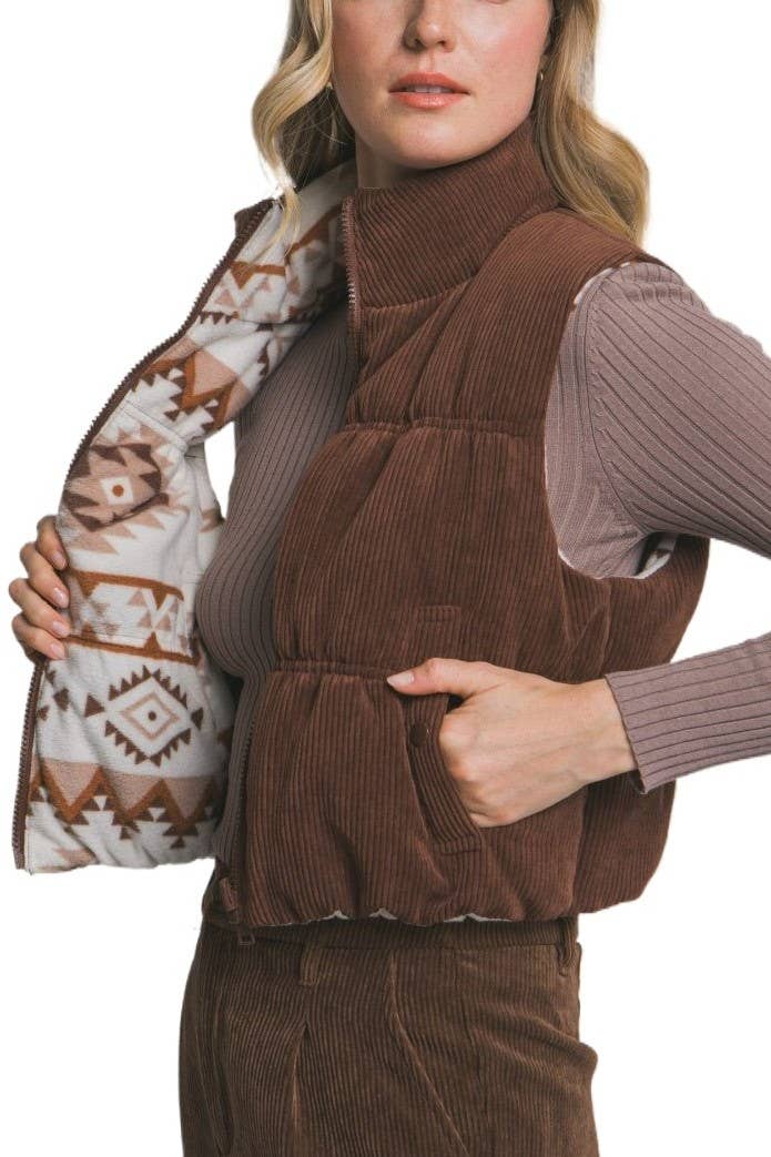 Reversible Corduroy Puffer Vest - black available