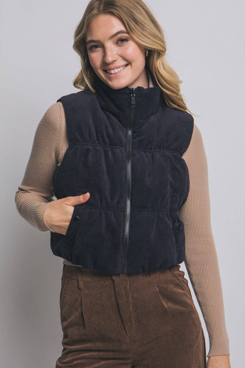 Reversible Corduroy Puffer Vest - black available
