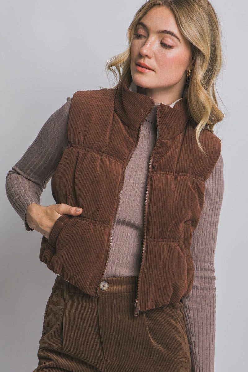 Reversible Corduroy Puffer Vest - black available
