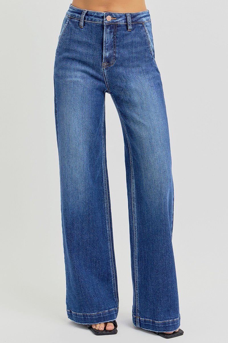 Risen High Rise Wide Leg Slanted Pocket Jeans - Size 0, 5, 9, 13 and 15