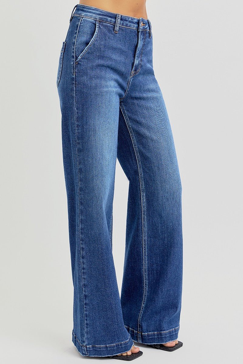 Risen High Rise Wide Leg Slanted Pocket Jeans - Size 0, 5, 9, 13 and 15