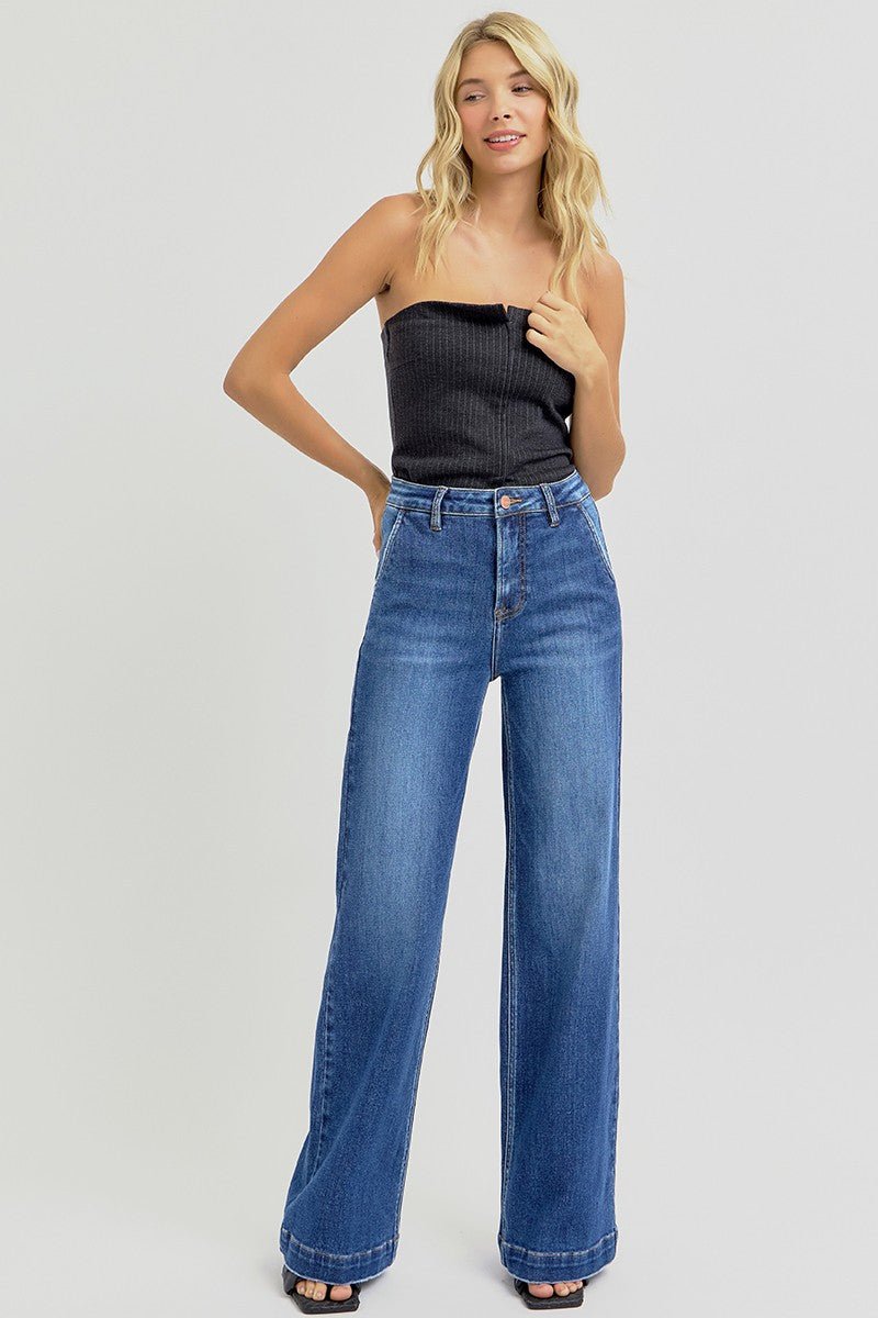 Risen High Rise Wide Leg Slanted Pocket Jeans - Size 0, 5, 9, 13 and 15