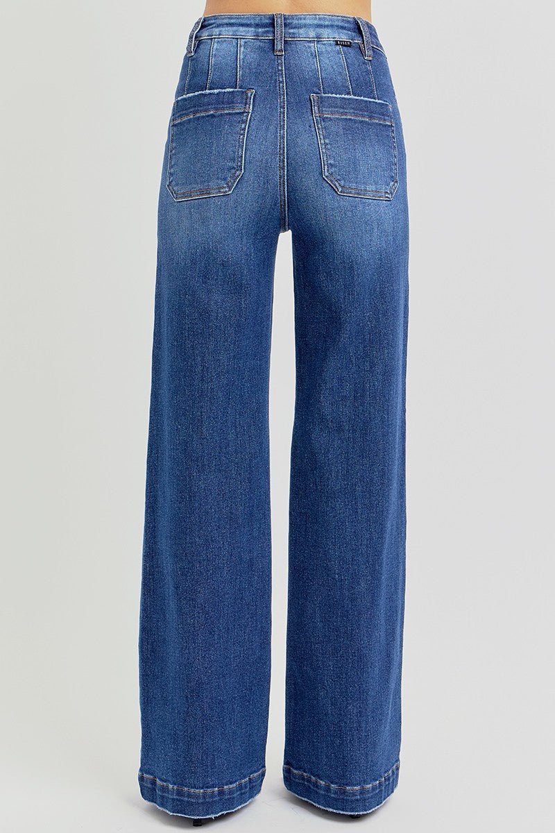Risen High Rise Wide Leg Slanted Pocket Jeans - Size 0, 5, 9, 13 and 15