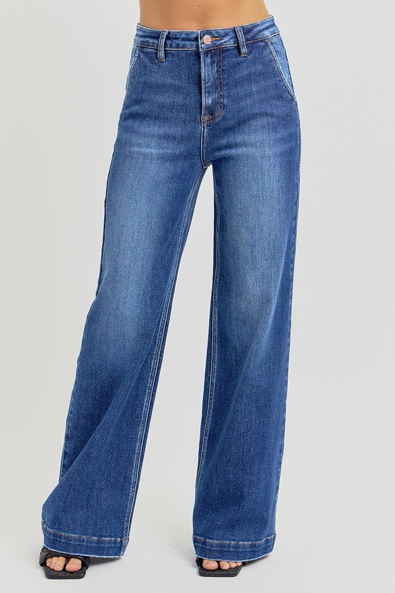 Risen High Rise Wide Leg Slanted Pocket Jeans - Size 0, 5, 9, 13 and 15