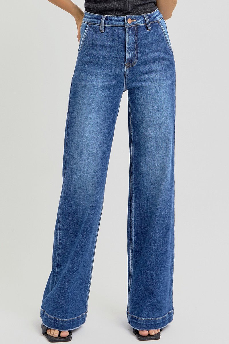 Risen High Rise Wide Leg Slanted Pocket Jeans - Size 0, 5, 9, 13 and 15