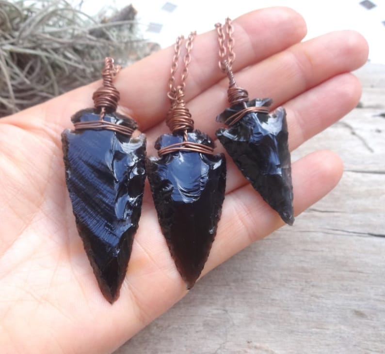 Black Obsidian arrowhead pendant, wire wrap protection necklace, mens protection arrow pendant, big size arrow Obsidian, large arrowhead