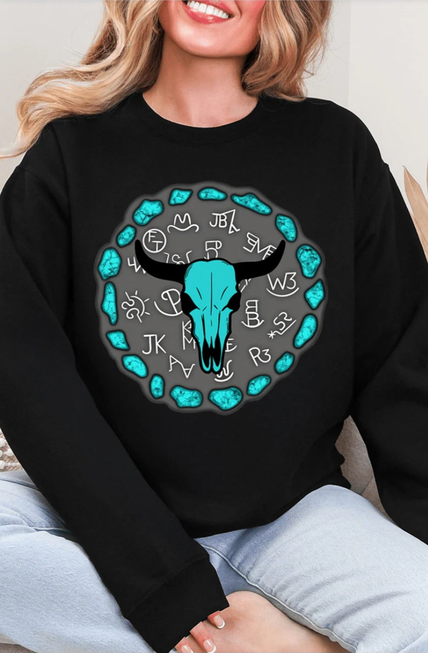 Turquoise Stone Steer Heavy Blend Crew Sweatshirt
