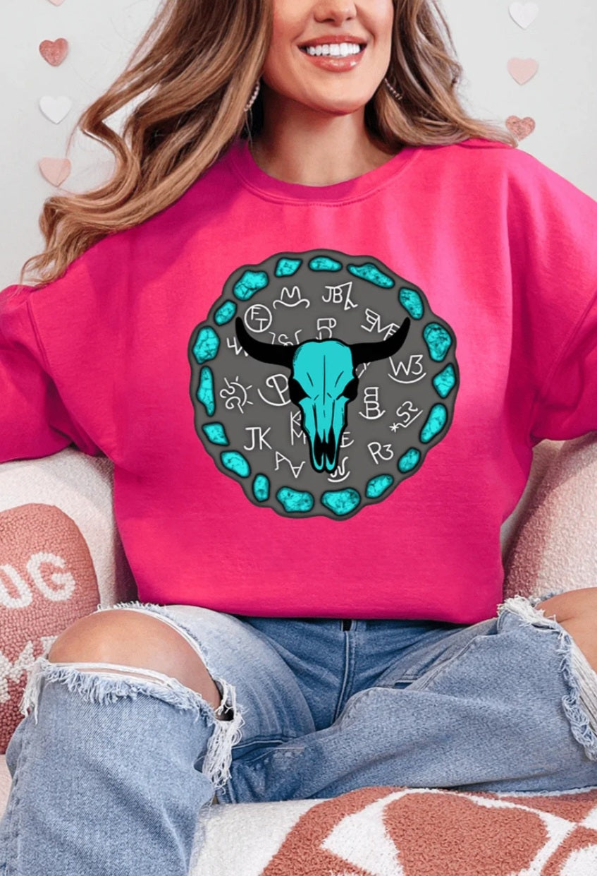 Turquoise Stone Steer Heavy Blend Crew Sweatshirt