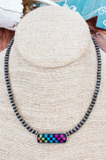 Chromatic Check Bar Silver Pearl Choker