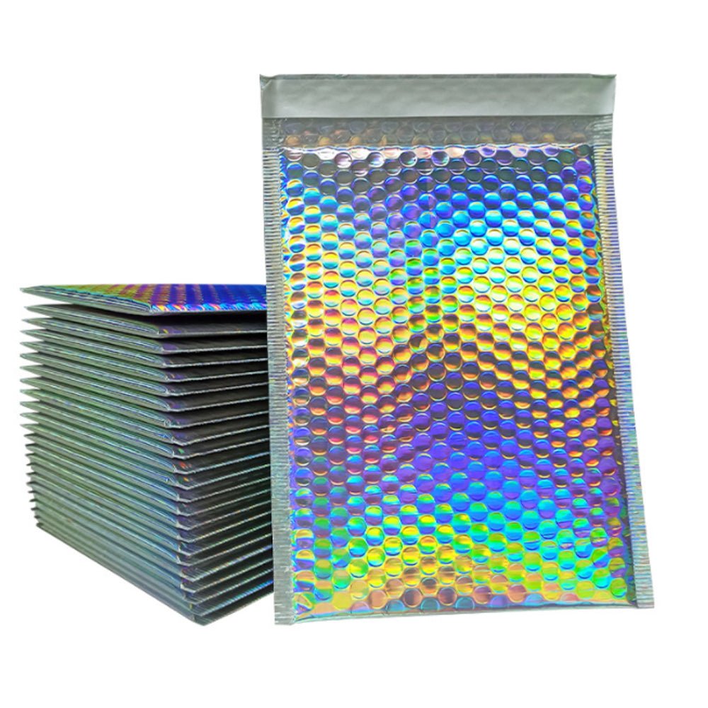 Silver Holographic Metallic Bubble Mailers Size 8.5x12 Padded Envelopes