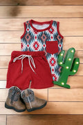 Burgundy Aztec Tank & Shorts Set – Bold, Cool, and Ready for Summer