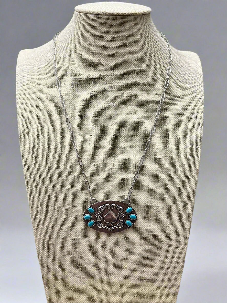 Spade and Faux Turquoise - 18 inch necklace