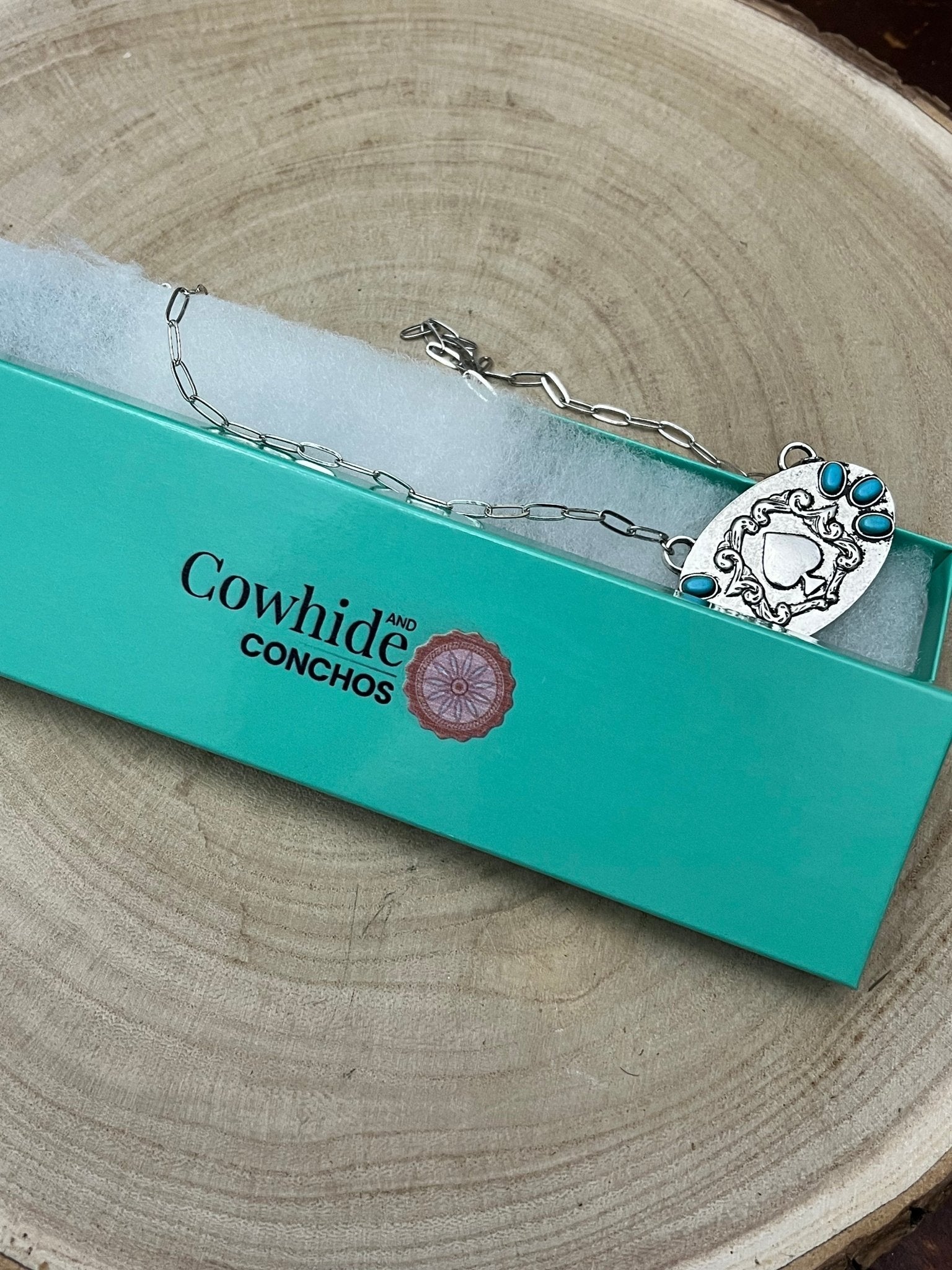 Spade and Faux Turquoise - 18 inch necklace