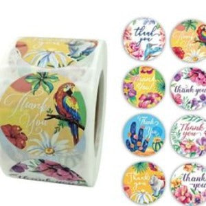 Thank You Stickers 1.5 inch 500 Count Per Roll Cactus Parrot Jungle Shipping Supplies Animal Theme