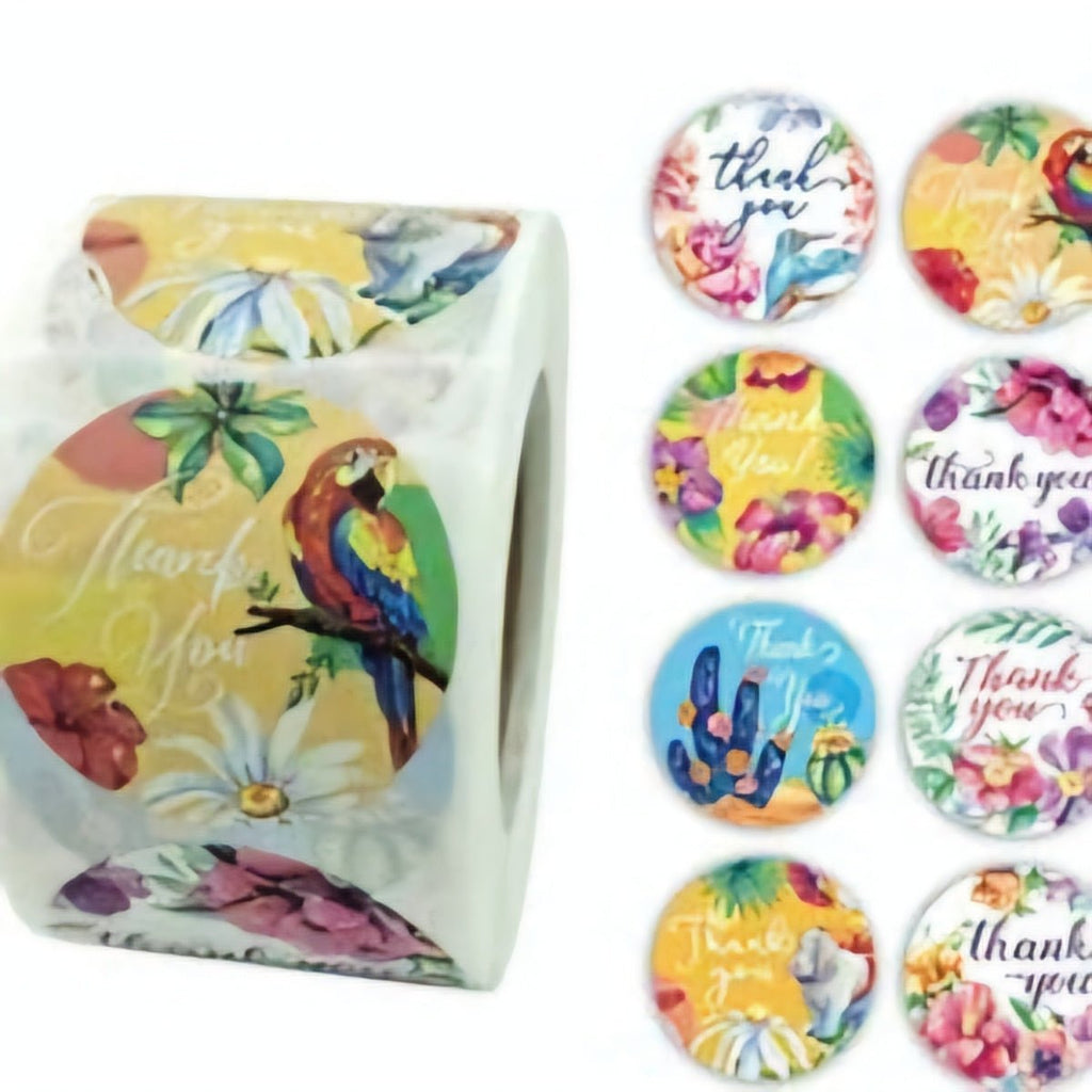 Thank You Stickers 1.5 inch 500 Count Per Roll Cactus Parrot Jungle Shipping Supplies Animal Theme