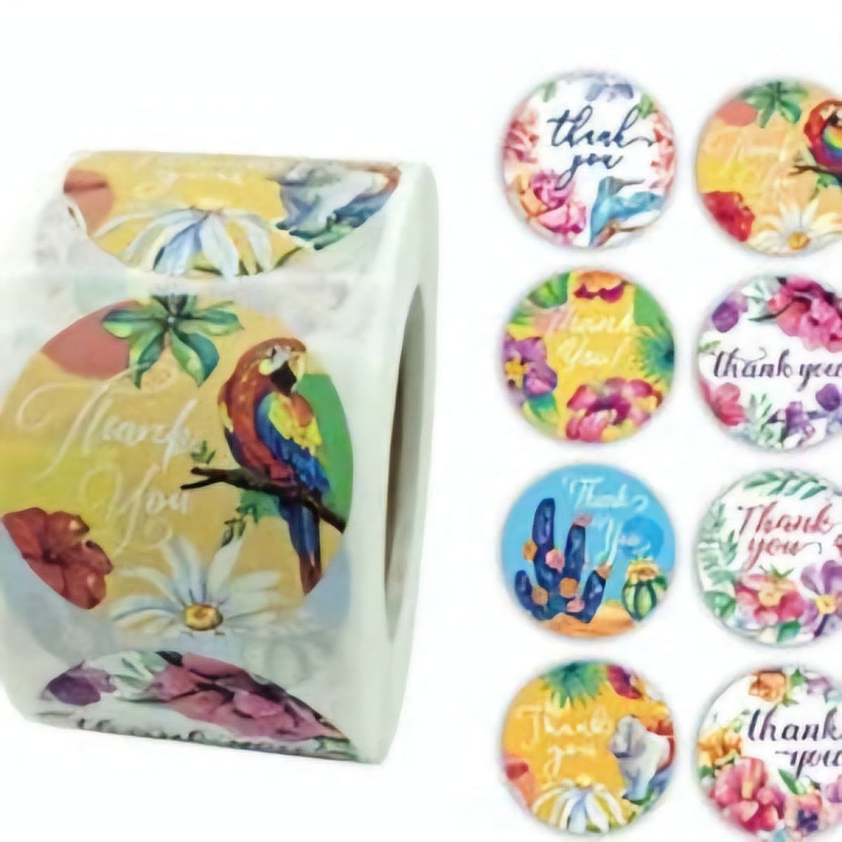 Thank You Stickers 1.5 inch 500 Count Per Roll Cactus Parrot Jungle Shipping Supplies Animal Theme