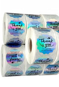Thank You Stickers Holographic Silver 1.5 inch 500 Stickers Per Roll Wavy Shaped Shipping Supplies