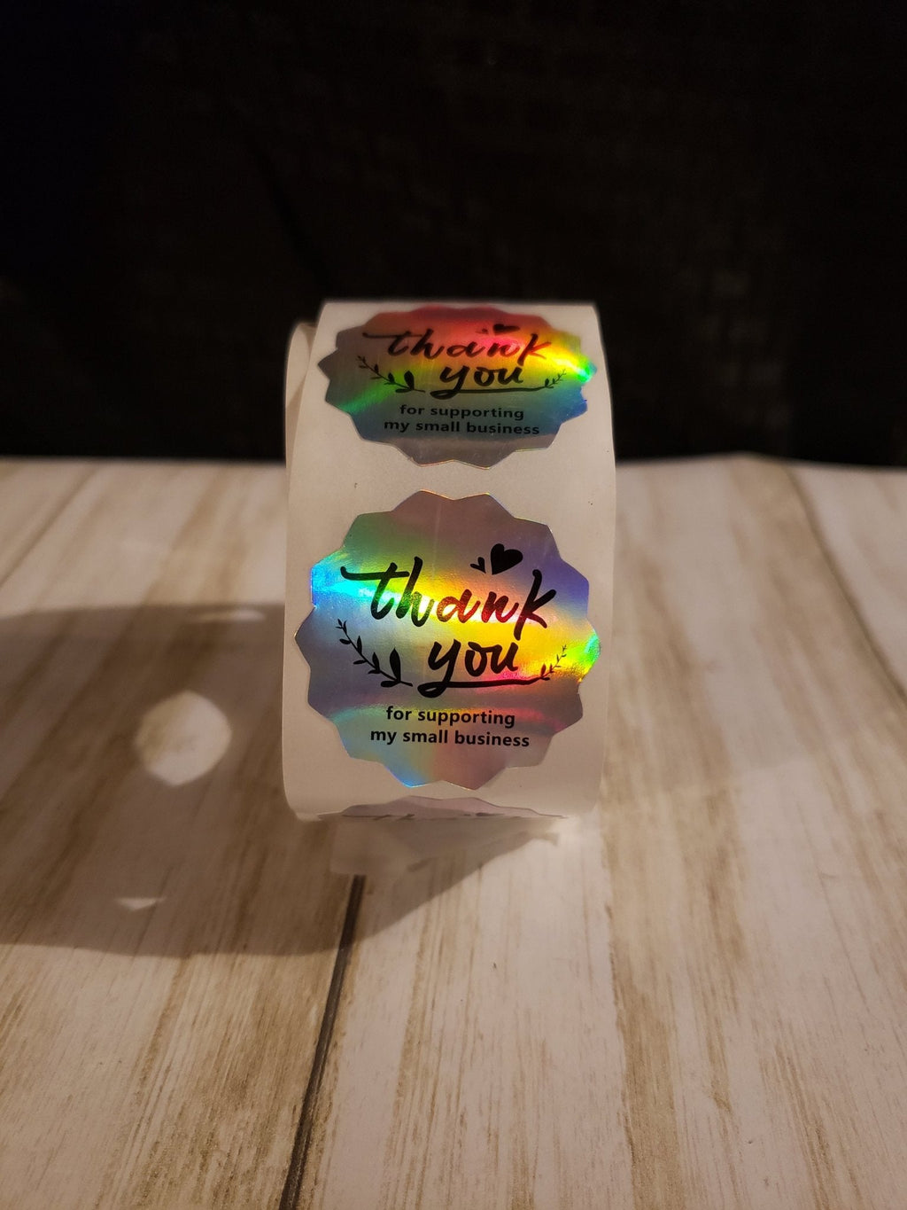 Thank You Stickers Holographic Silver 1.5 inch 500 Stickers Per Roll Wavy Shaped Shipping Supplies