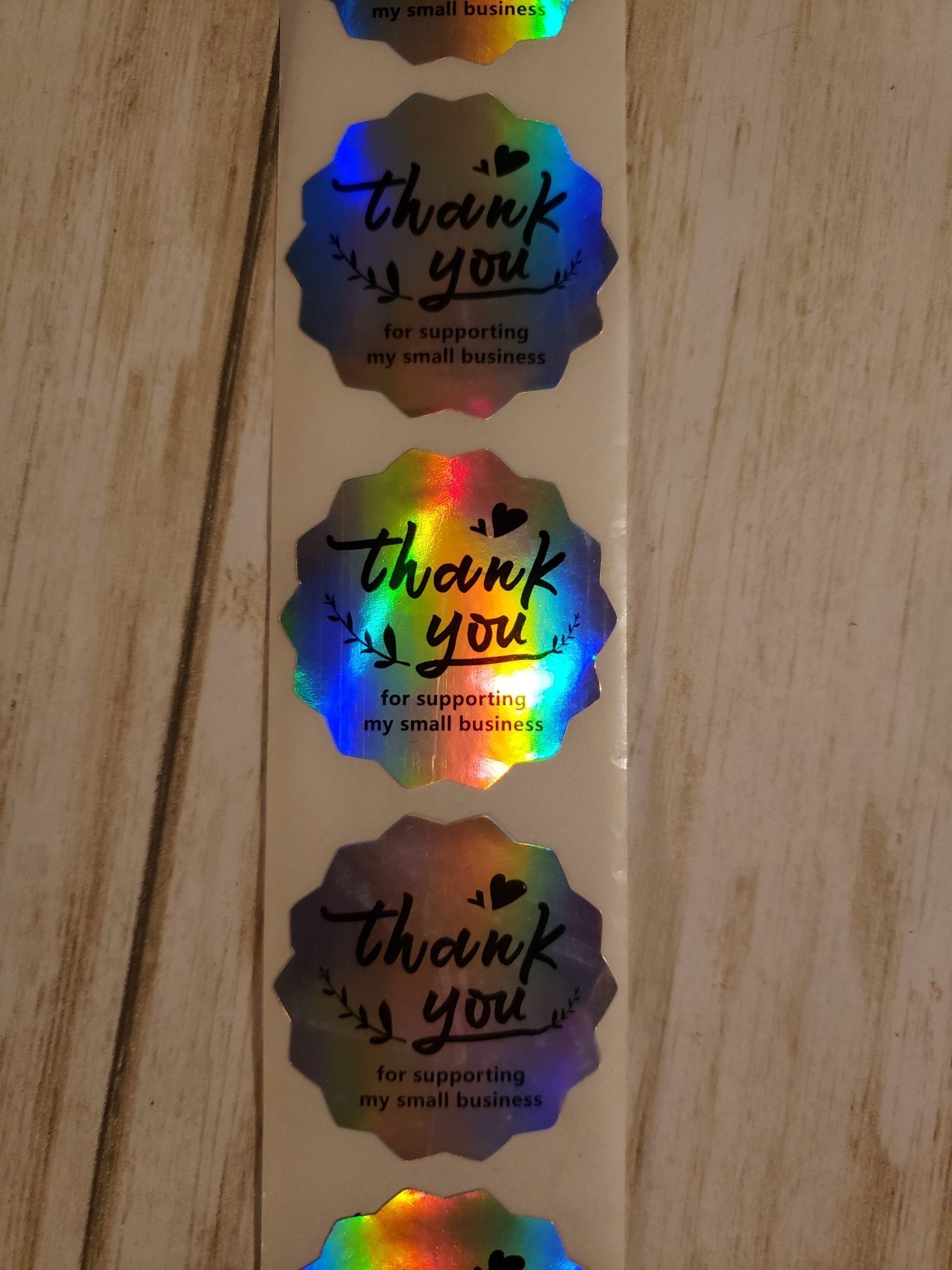 Thank You Stickers Holographic Silver 1.5 inch 500 Stickers Per Roll Wavy Shaped Shipping Supplies