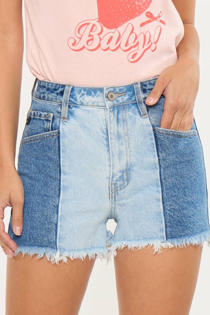 Two Tone Ultra High-Rise Denin Shorts by Kan Can