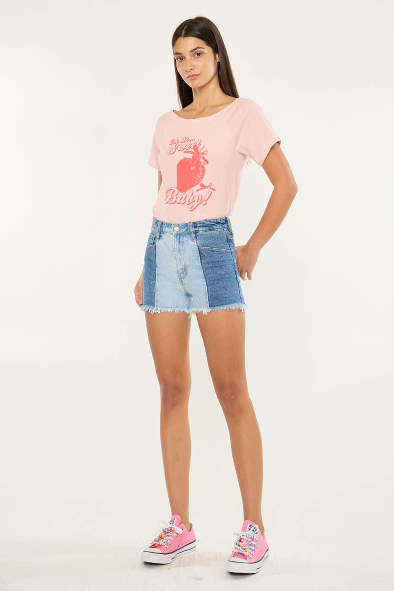 Two Tone Ultra High-Rise Denin Shorts by Kan Can