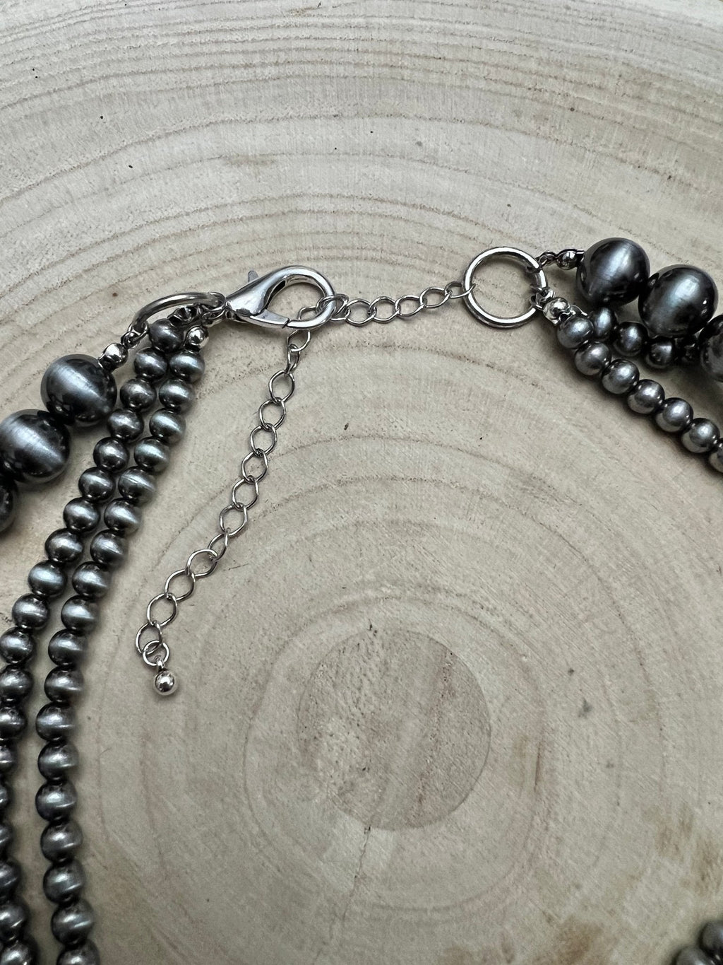 Western Faux Sterling Pearl Necklace Set - Layered 3 strand set