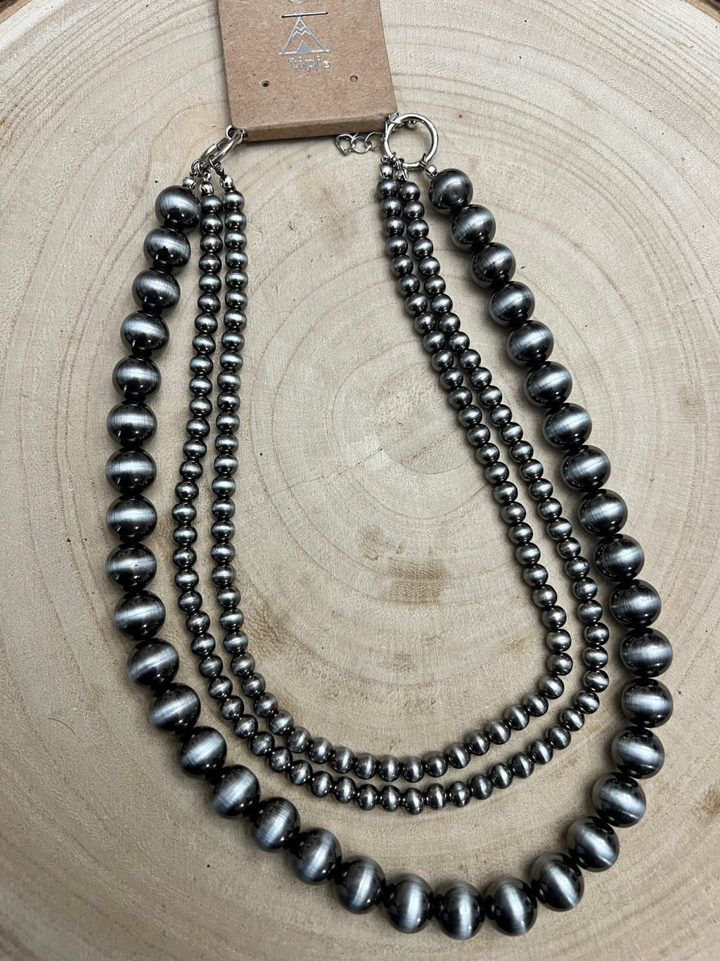 Western Faux Sterling Pearl Necklace Set - Layered 3 strand set