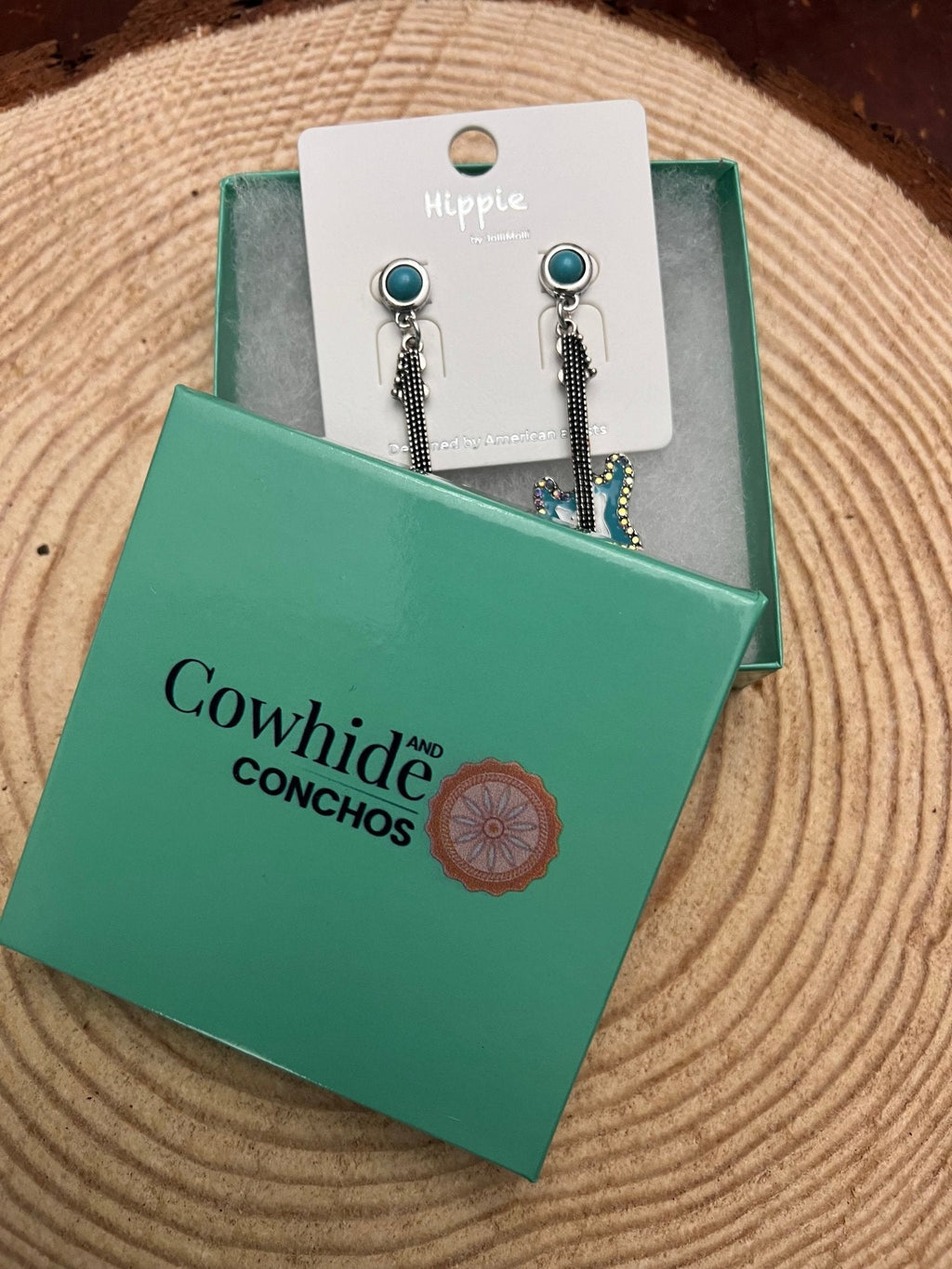 Western Turquoise Guitar Dangle Earrings - 2 inch drop