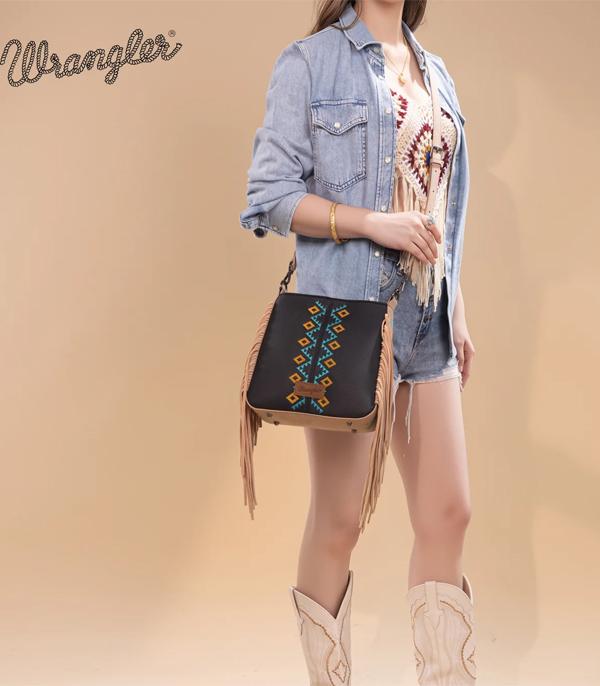 Wrangler Aztec Embroidered Crossbody Bag - Black